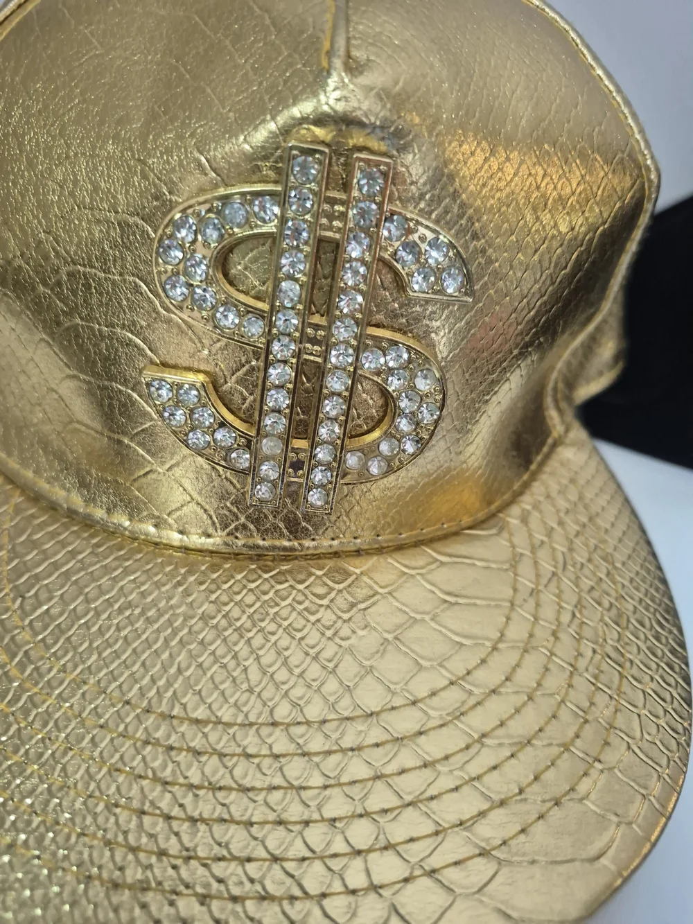 Men's Metallic Gold Rhinestone Dollar-Sign Snapback Hat